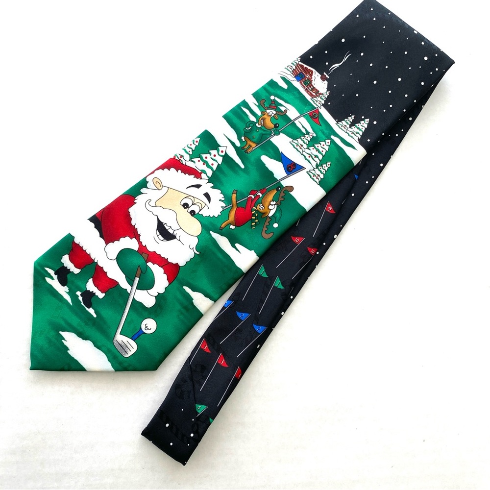 Yule Tie Greetings "Golfing Santa Claus" Festive Christmas Holiday  Necktie
